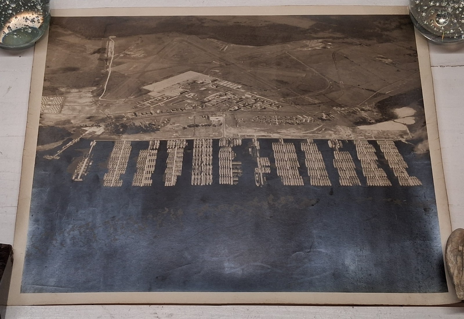 Vintage 1949 Green Cove Springs FL Aerial View B&W Photo Reserve Fleet Berthing