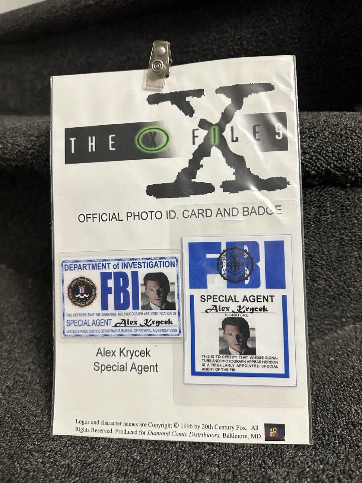 Vintage 1996 X-Files Alex Krycek Photo ID Card & Badge