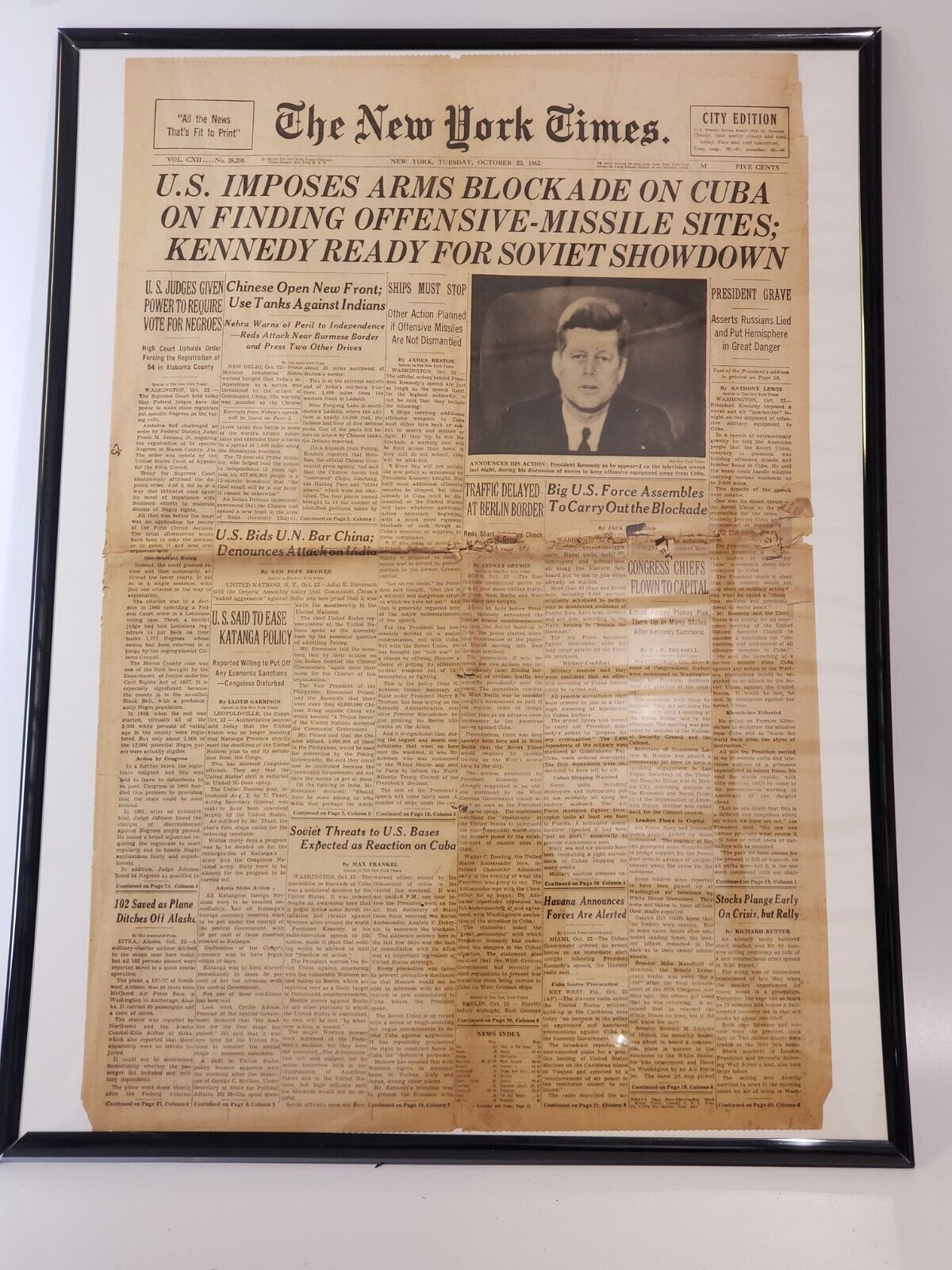 New York Times October 23 1962 Cuban Missile Crisis Blockade Kennedy Newspaper