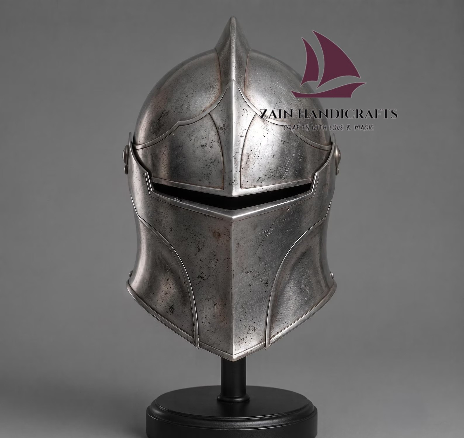 ZAIN Medieval Knight Helmet Handmade Steel Armor Helmet SCA LARP Cosplay Costume