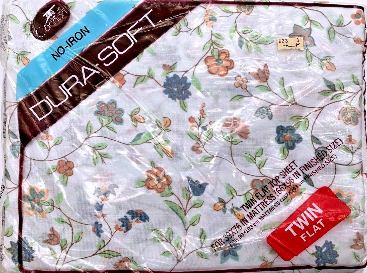 Cannon Floral No-Iron Dura-Soft Twin Flat Top Sheet Vintage NEW Sealed