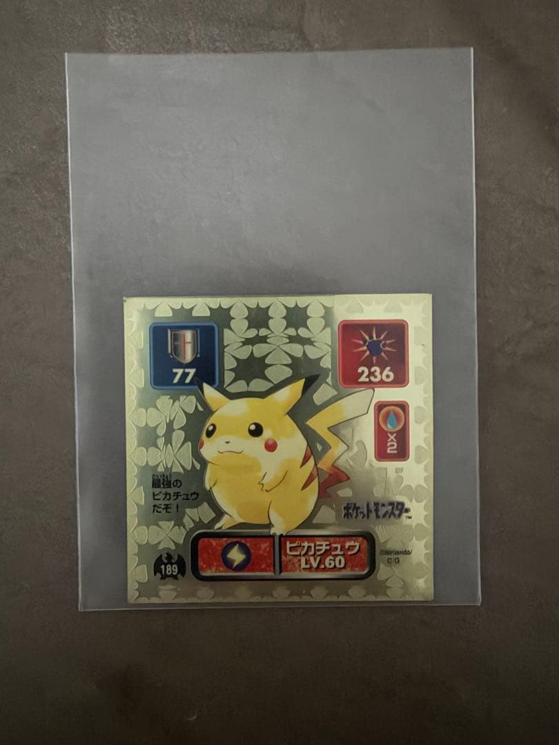 EXCELLENT 1996 Amada Pokemon Pikachu No.189 Gold Holo Sticker Japanese Vintage