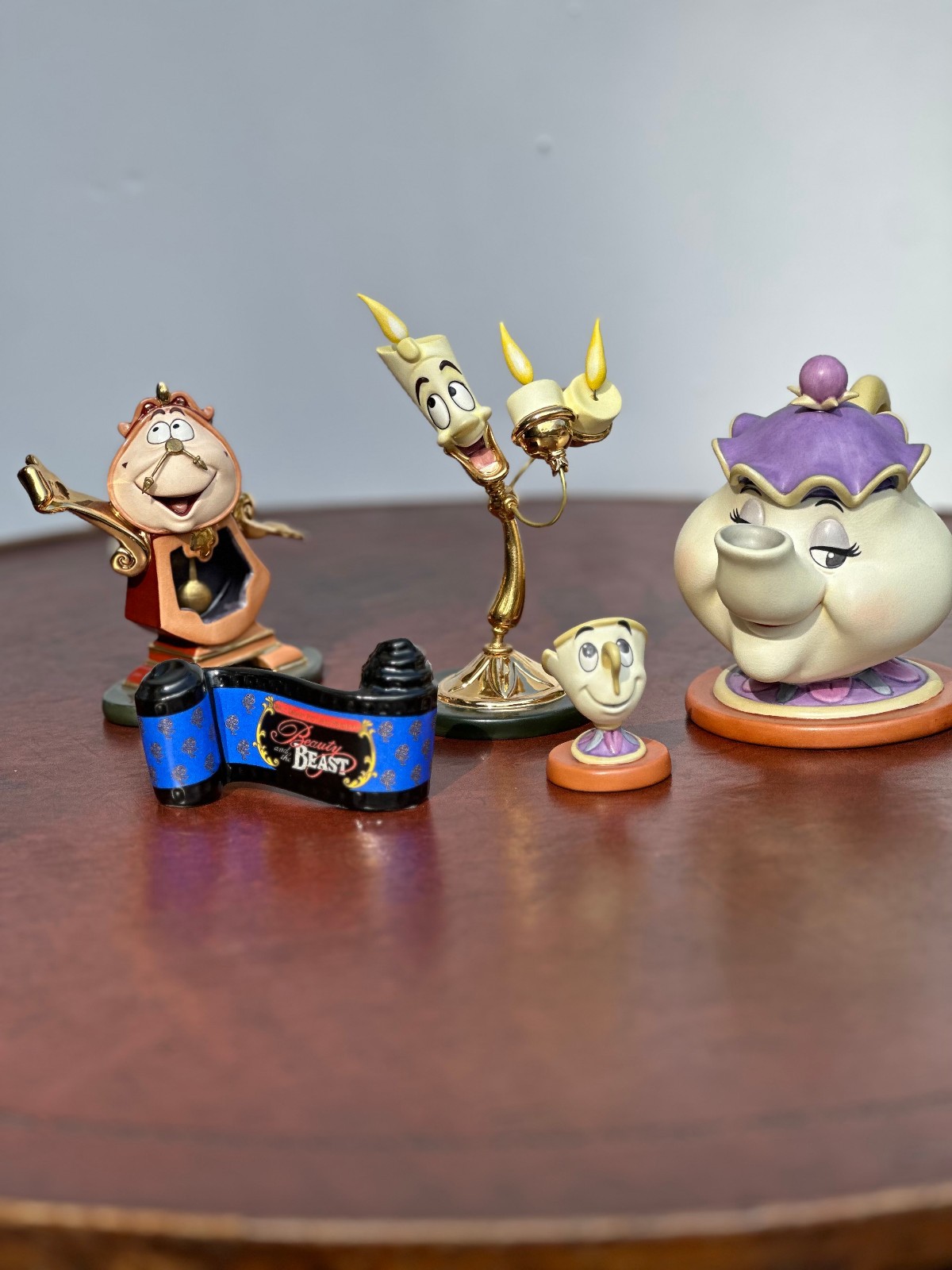 WDCC Beauty & the Beast Mrs. Potts, Chip, Cogsworth, Lumiere & Opening Title NEW