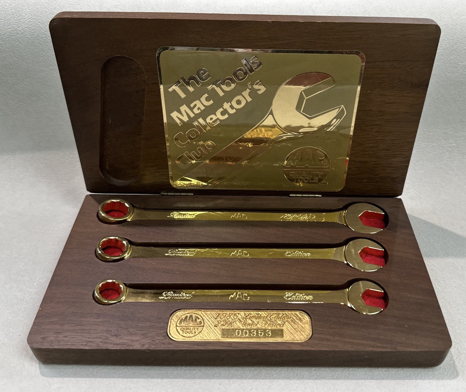 Mac Tools SDA 1986 Collectors Club 24K Gold 3pc Wrench Set