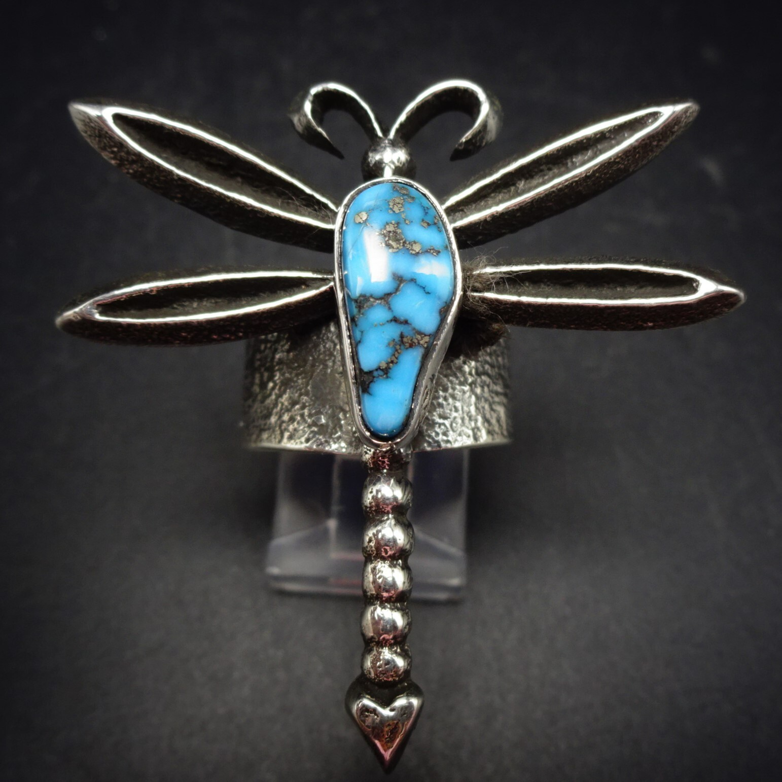 Aaron Anderson NAVAJO Tufa Cast SterlingSilver TURQUOISE Dragonfly RING size 6.5