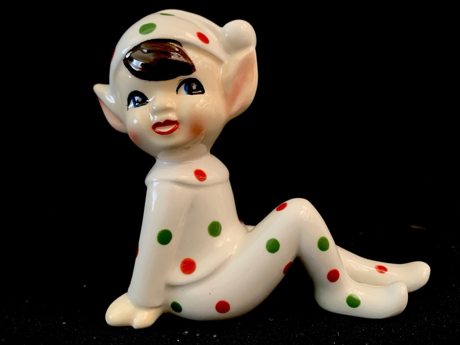 BLUE EYED POLKA DOT PIXIE ELF  Christmas Ceramic NAPCO NORCREST HOLT HOWARD?