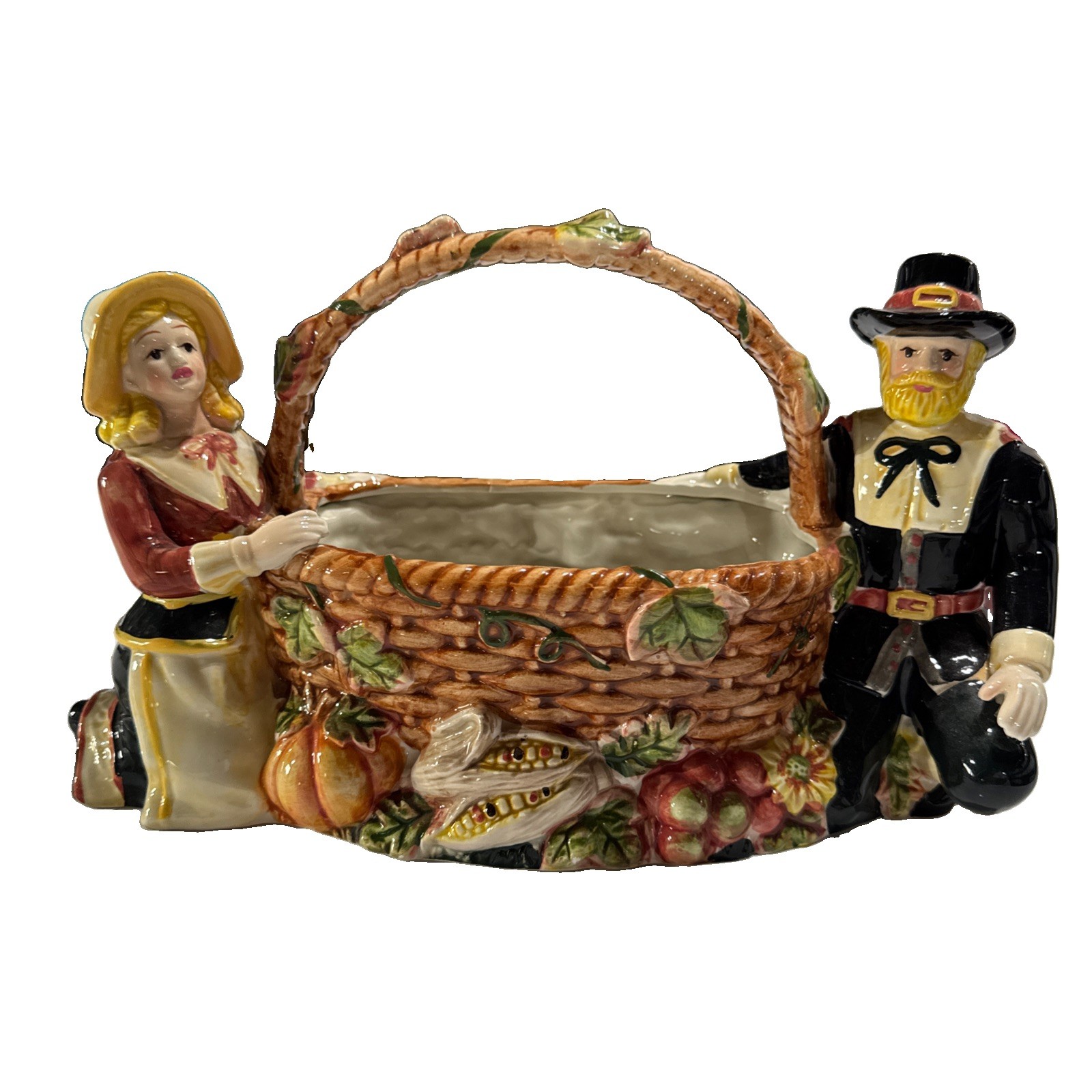 Vintage WCL Thanksgiving Fall Ceramic Harvest Basket Decor Planter  