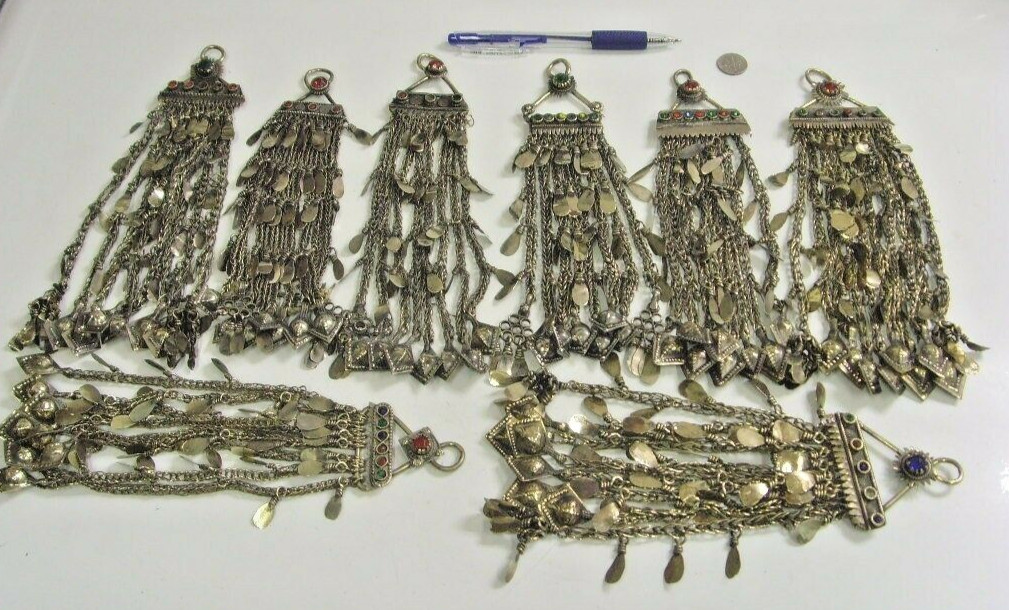8 Antique tajik tribal extra Large serpent chains pendants lot belly dance 48901