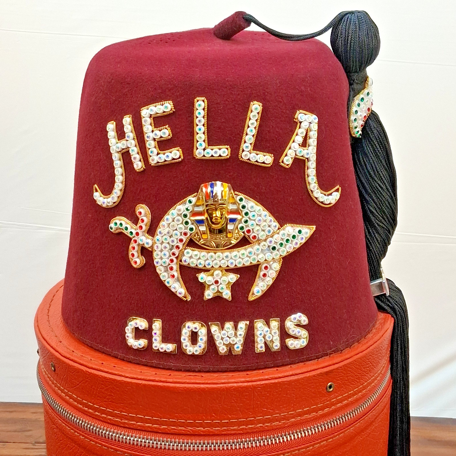 Vintage D Turin Hella Clowns Shriners Fez Hat Case USMC Veteran Pin Masonic