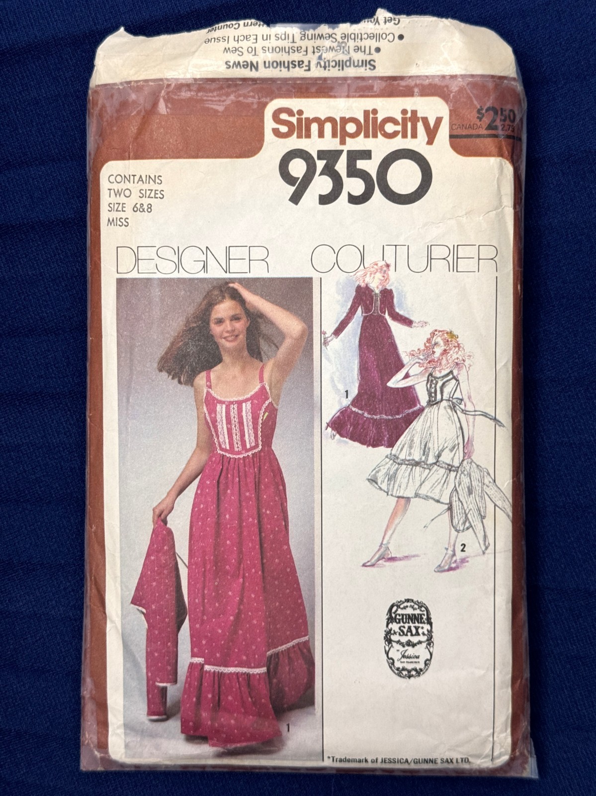 Vintage 1970s, Simplicity 9350 Gunne Sax Sizes 6 8 ; Dress Bolero Sewing Pattern
