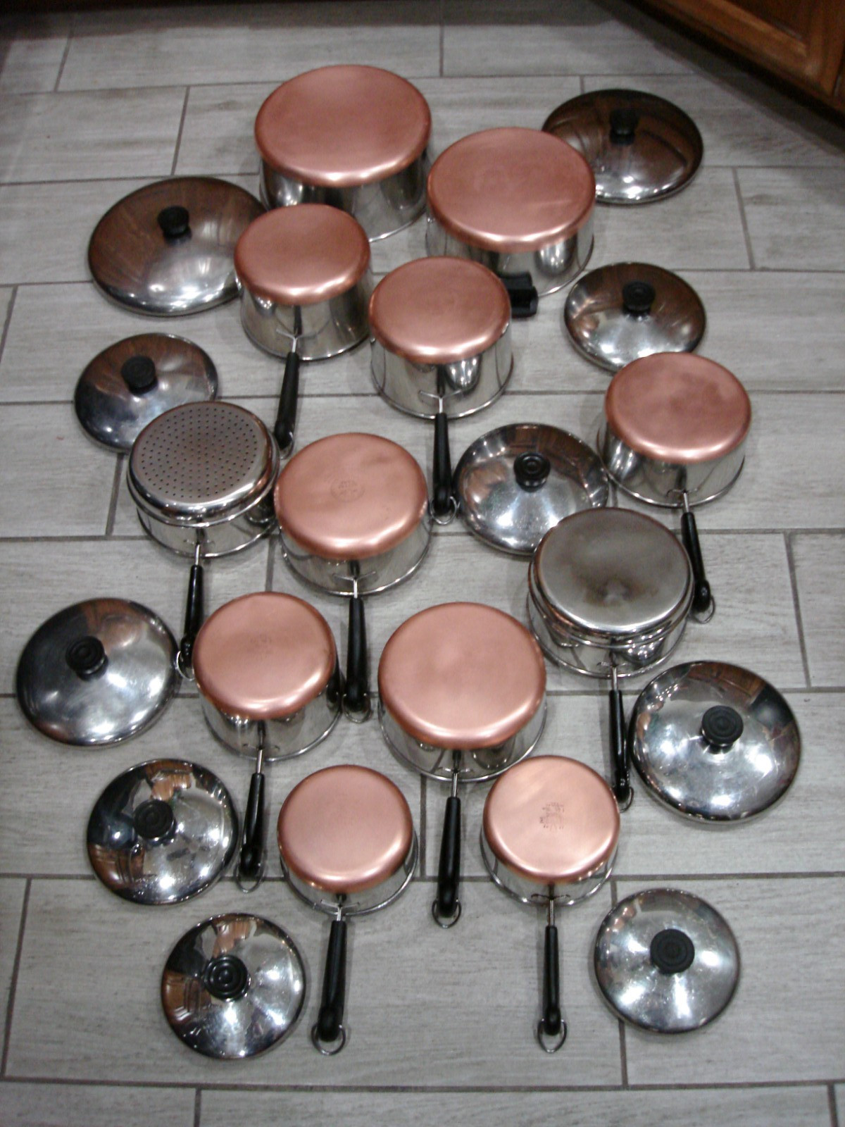 USA MADE -Vintage REVERE WARE Copper Bottom 22 Pc. Cookware Set GORGEOUS