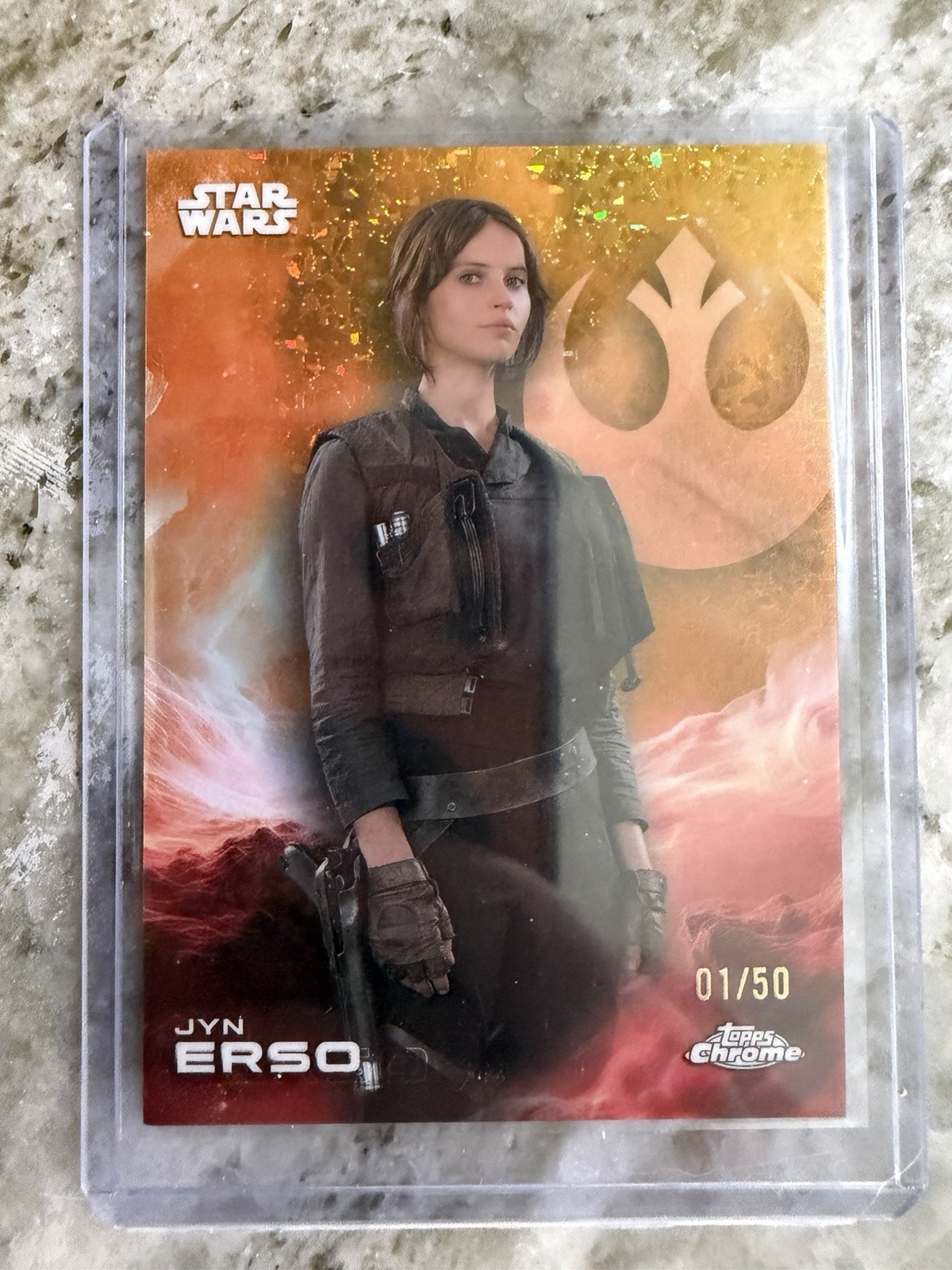 2025 Topps Chrome Star Wars Jyn Erso GOLD 1/50 Costco Exclusive First On print