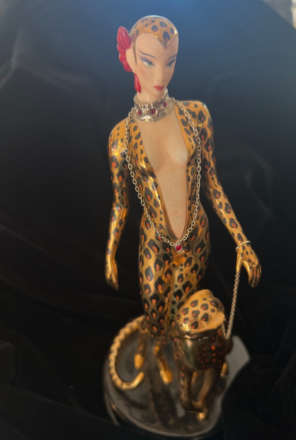 Franklin Mint LEOPARD House of Erte Gold Porcelain FIGURINE Limited Edition