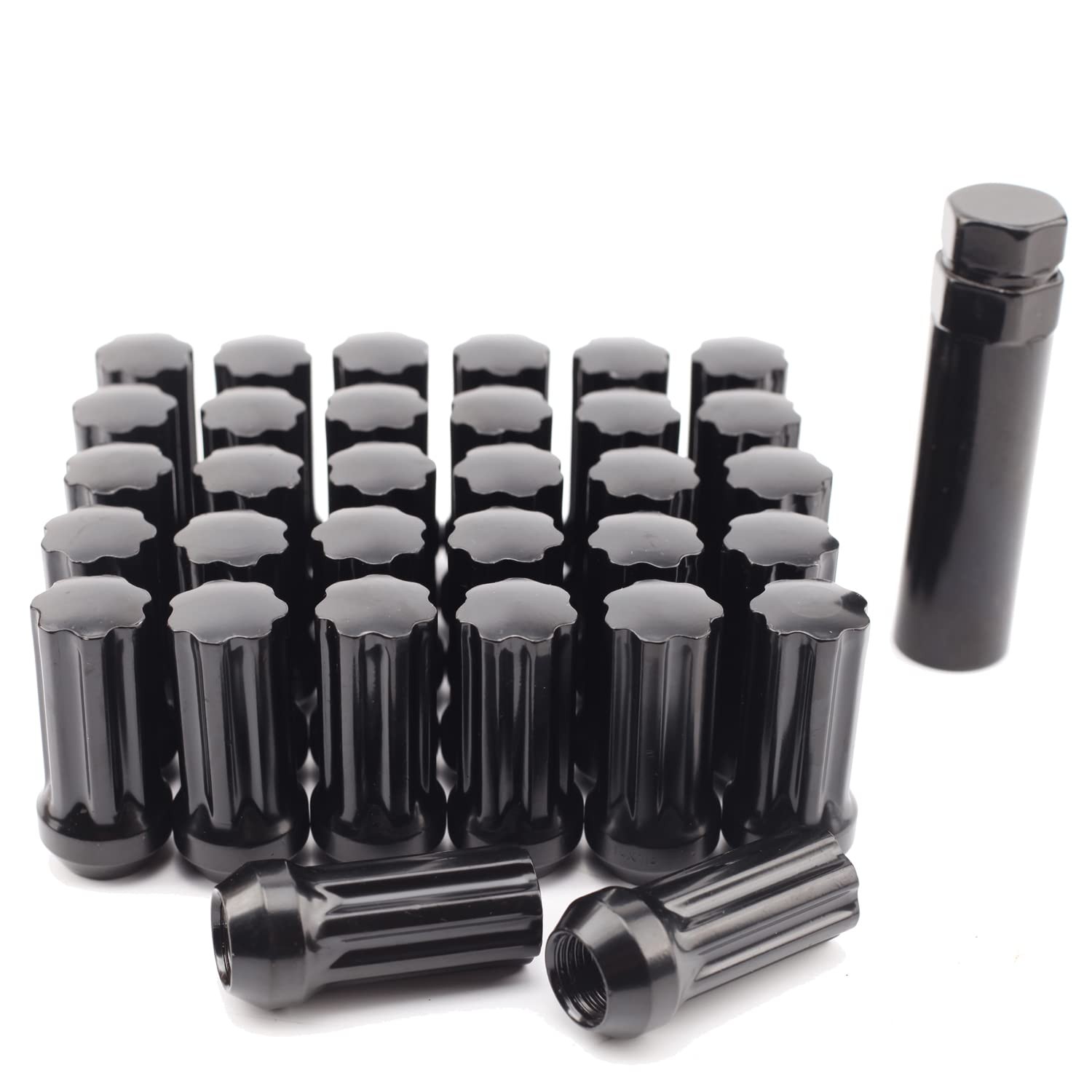 32+1 Black 7 Spline XL Lug Nuts M14x1.5 2\