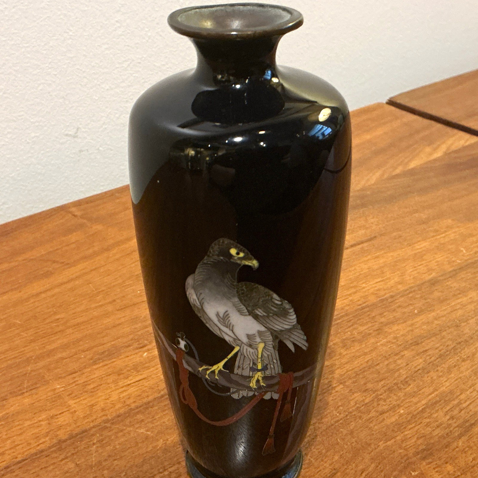 Antique Meiji Period Japanese Cloisonné Falcon Vase 