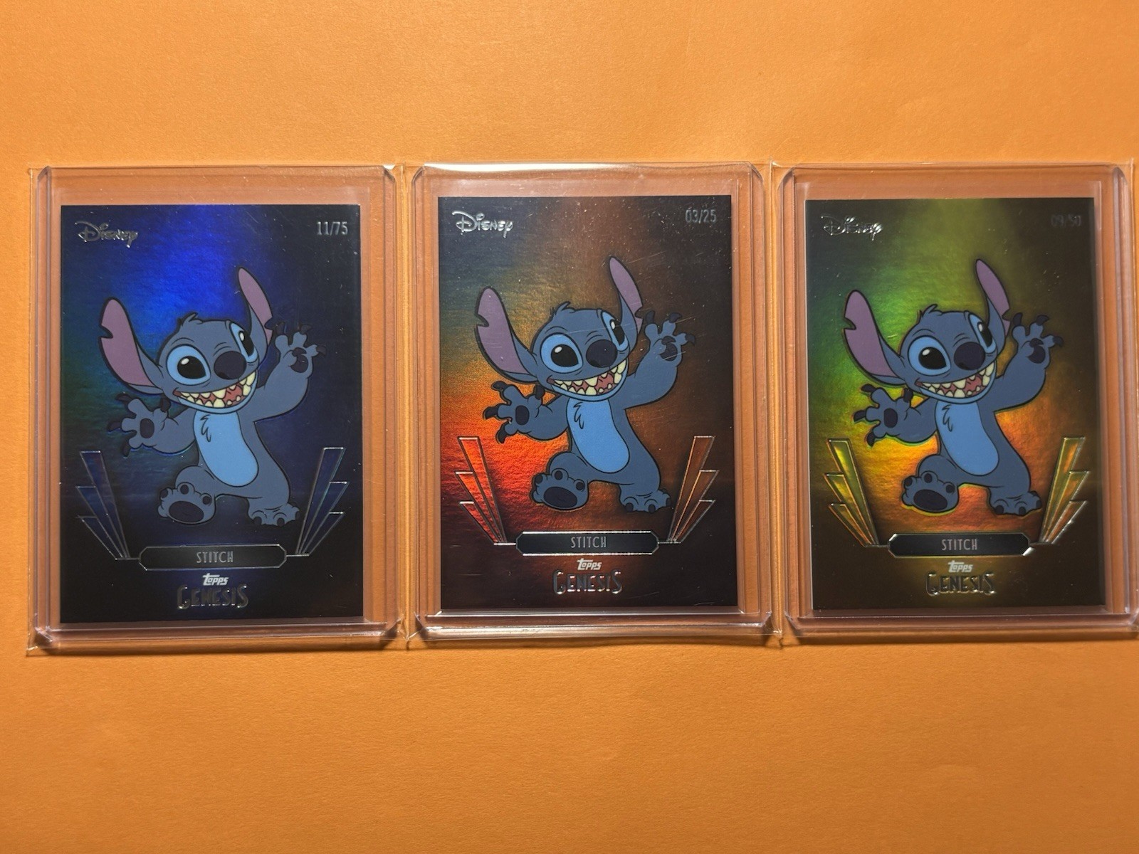 STITCH Lot of 3 2025 Topps Genesis Disney #30 Blue /75 Orange /25 Gold /50