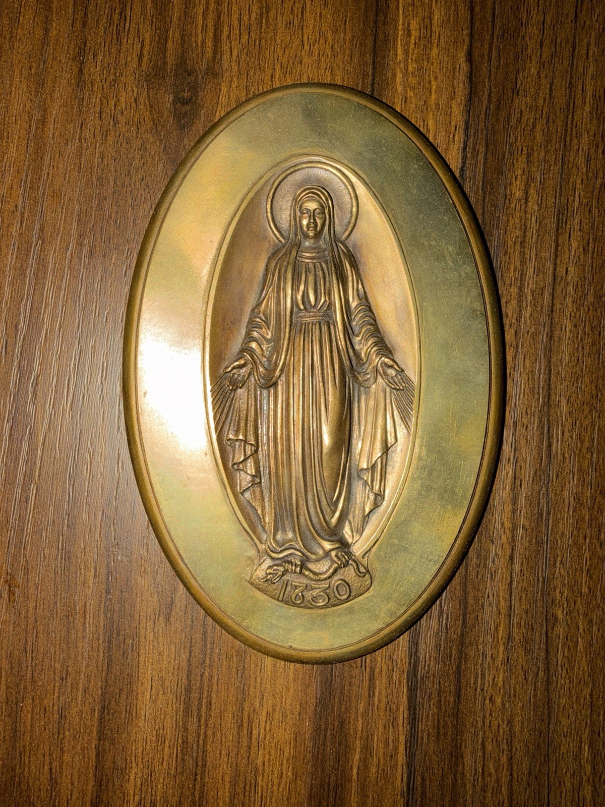 Antique Catholic Bronze Plaque | Our Lady of the Miraculous Medal | Virgin Mary