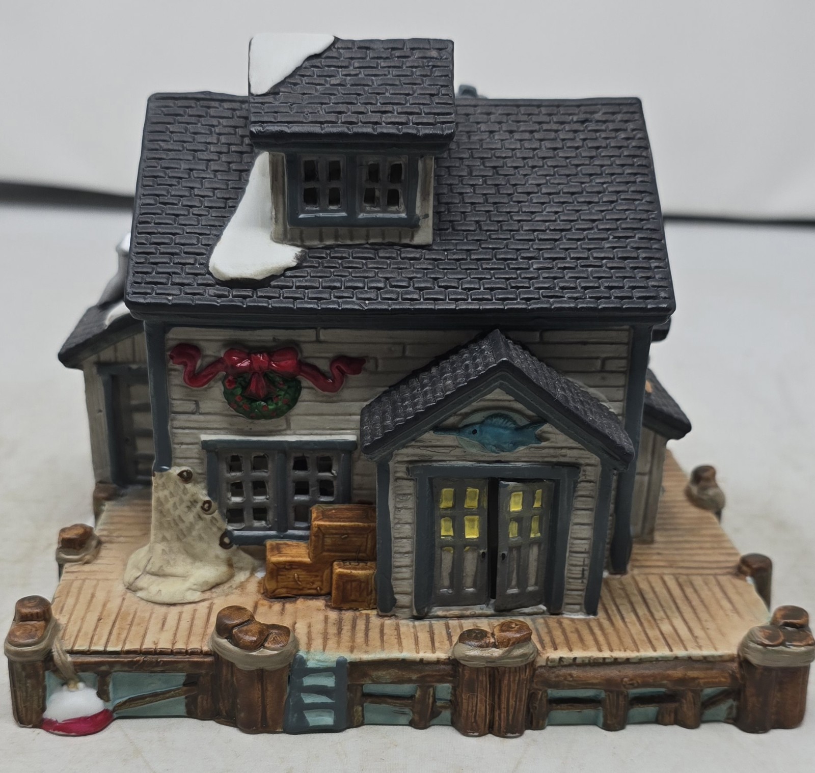 Vintage 1998 Lemax Ol\'s Fisherman\'s Shack Dock Christmas Village House