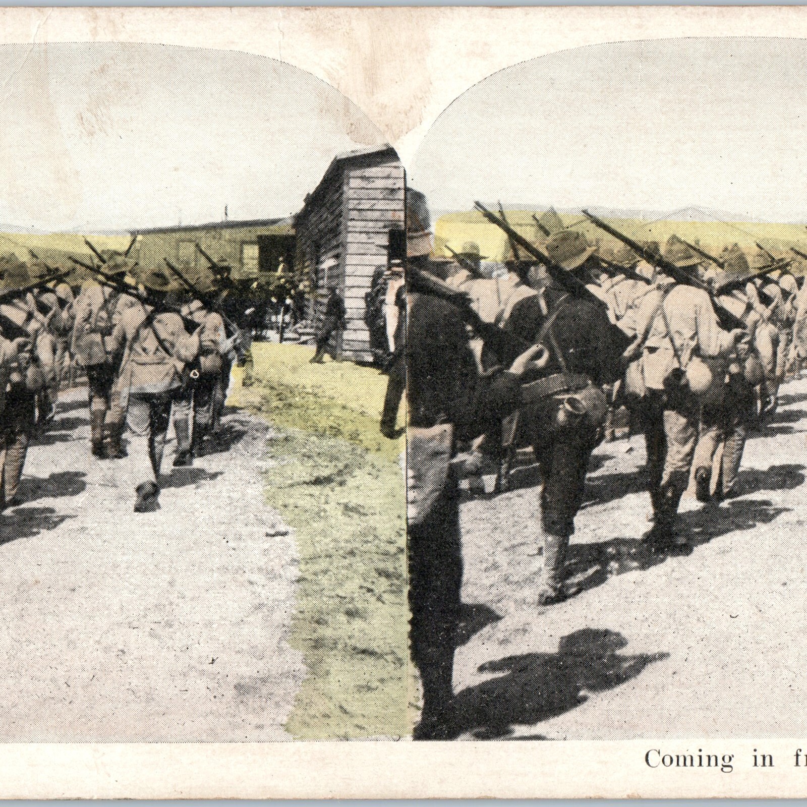 c1910s WWI US Army Camp Soldiers March Stereoview USMC Military w/ Rifle Gun V34