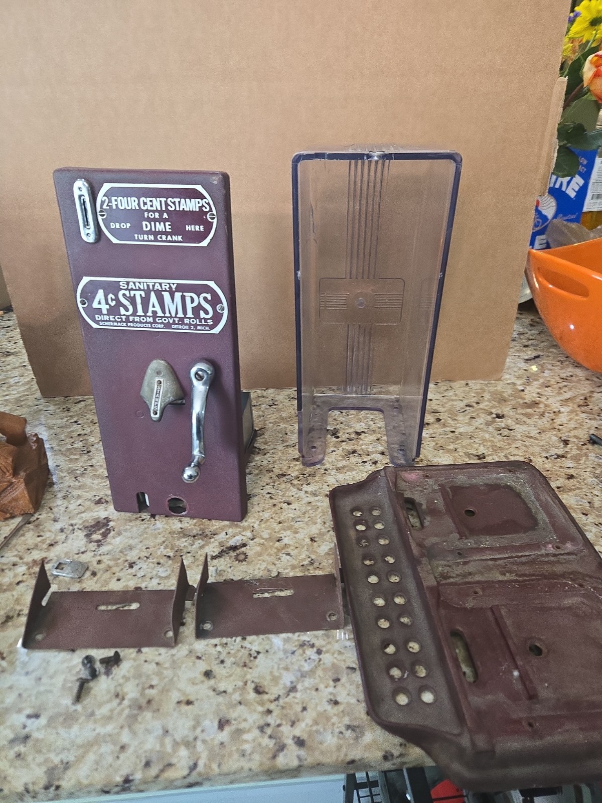 Vintage Schermack 4¢ Sanitary Stamp Vending Machine Cranks Mechanism Works Fine