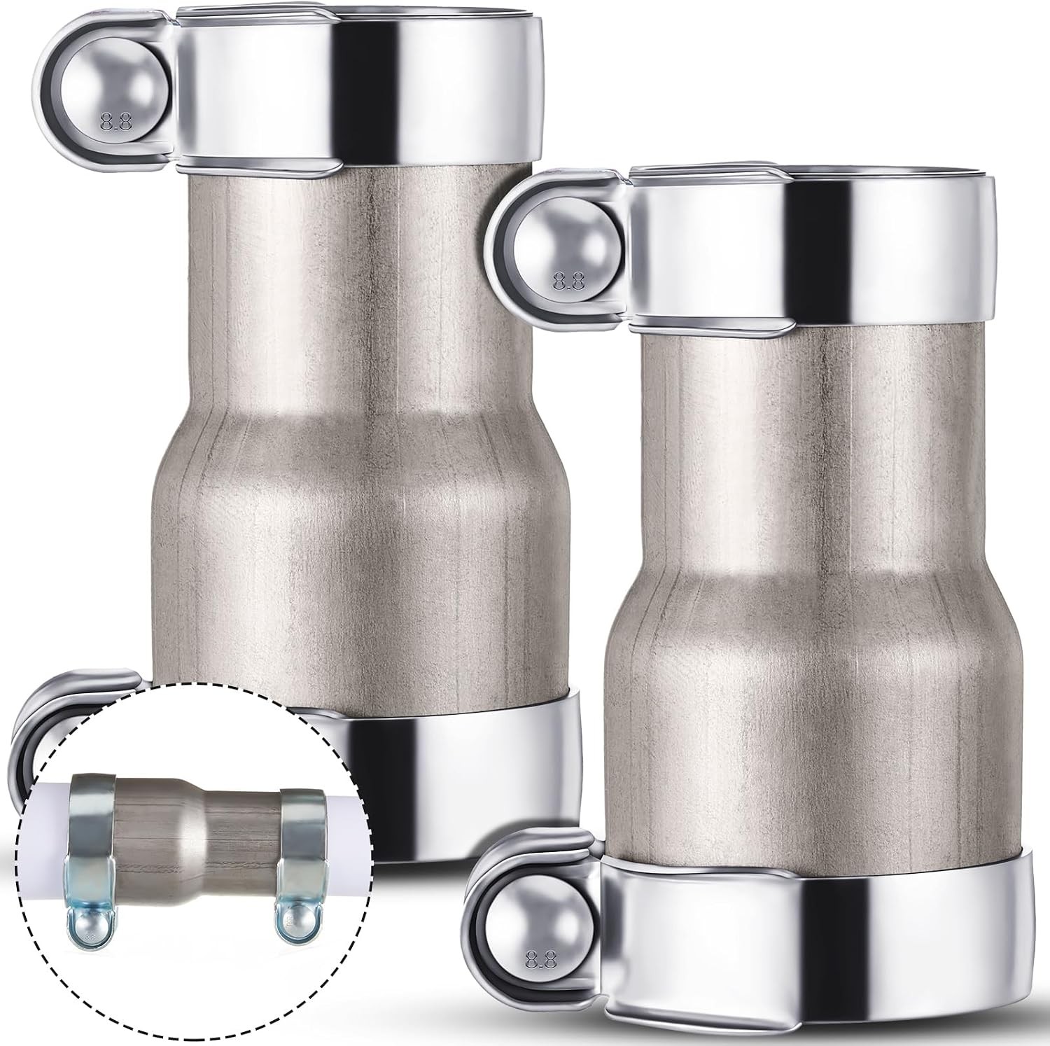 2 Pcs 2.5 to 3 Inch Exhaust Adapter Reducer Kit with Clamps, Stainless Steel, ID