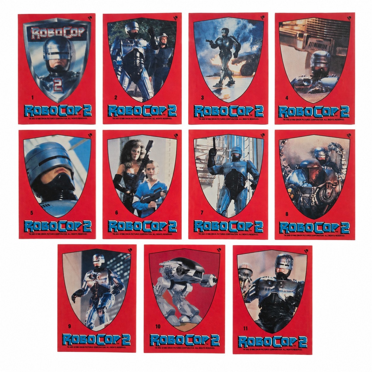 1990 Topps RoboCop 2 Complete Sticker Puzzle Set #1-11 Vintage Movie Cards