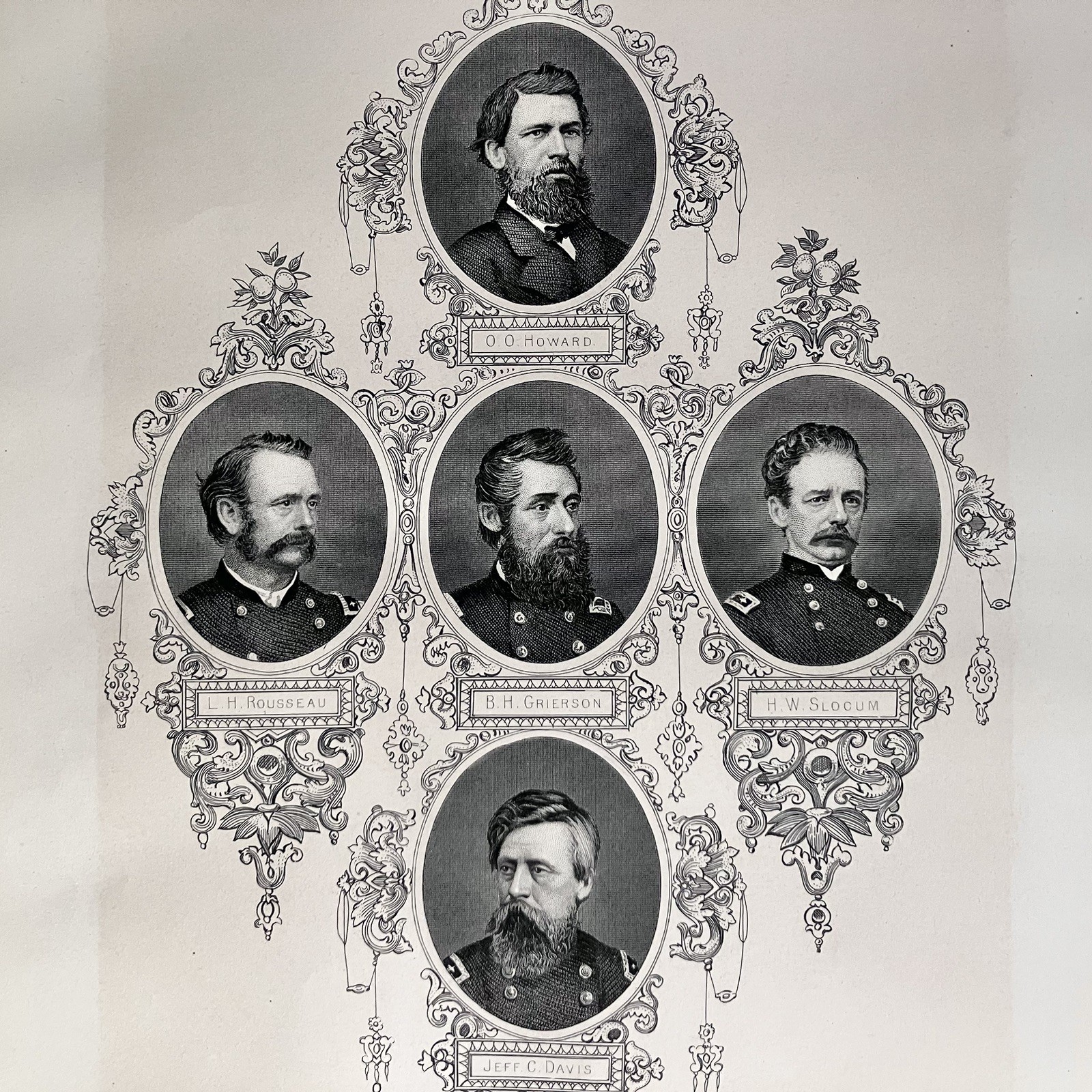 1866 CIVIL WAR Engraving / 5 UNION GENERALS / From MATTHEW BRADY Photos / RARE