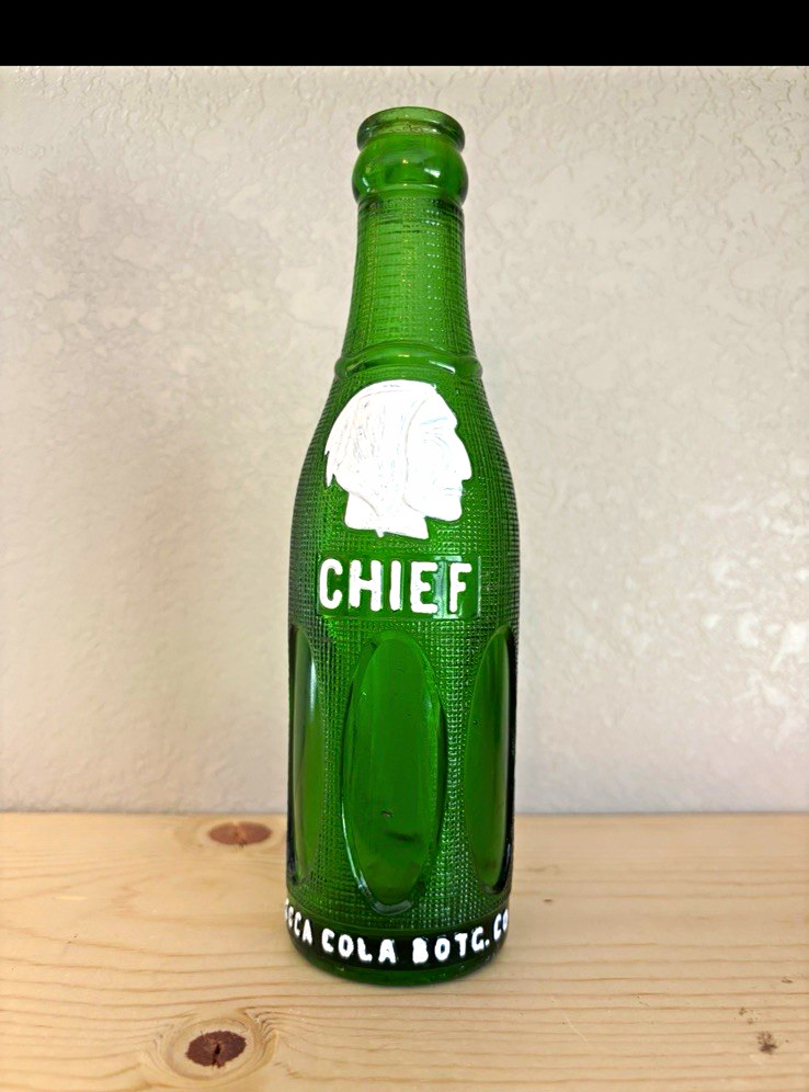 RARE VINTAGE GREEN ART DECO STARKVILLE MISS CHIEF INDIAN PICTURE SODA BOTTLE BIG RARE VINTAGE GREEN ART DECO STARKVILLE MISS CHIEF INDIAN PICTURE SODA BOTTLE BIG