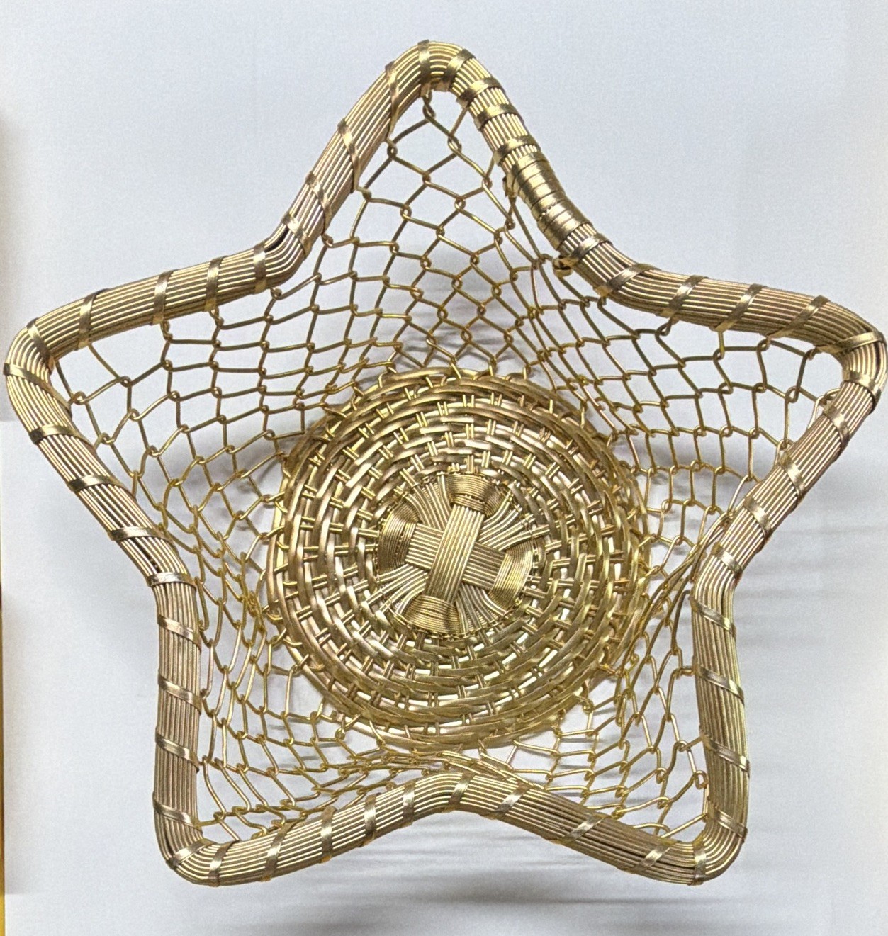Vintage 90s Celestial Gold Wire Star Basket Whimsigoth Decor Display Christmas