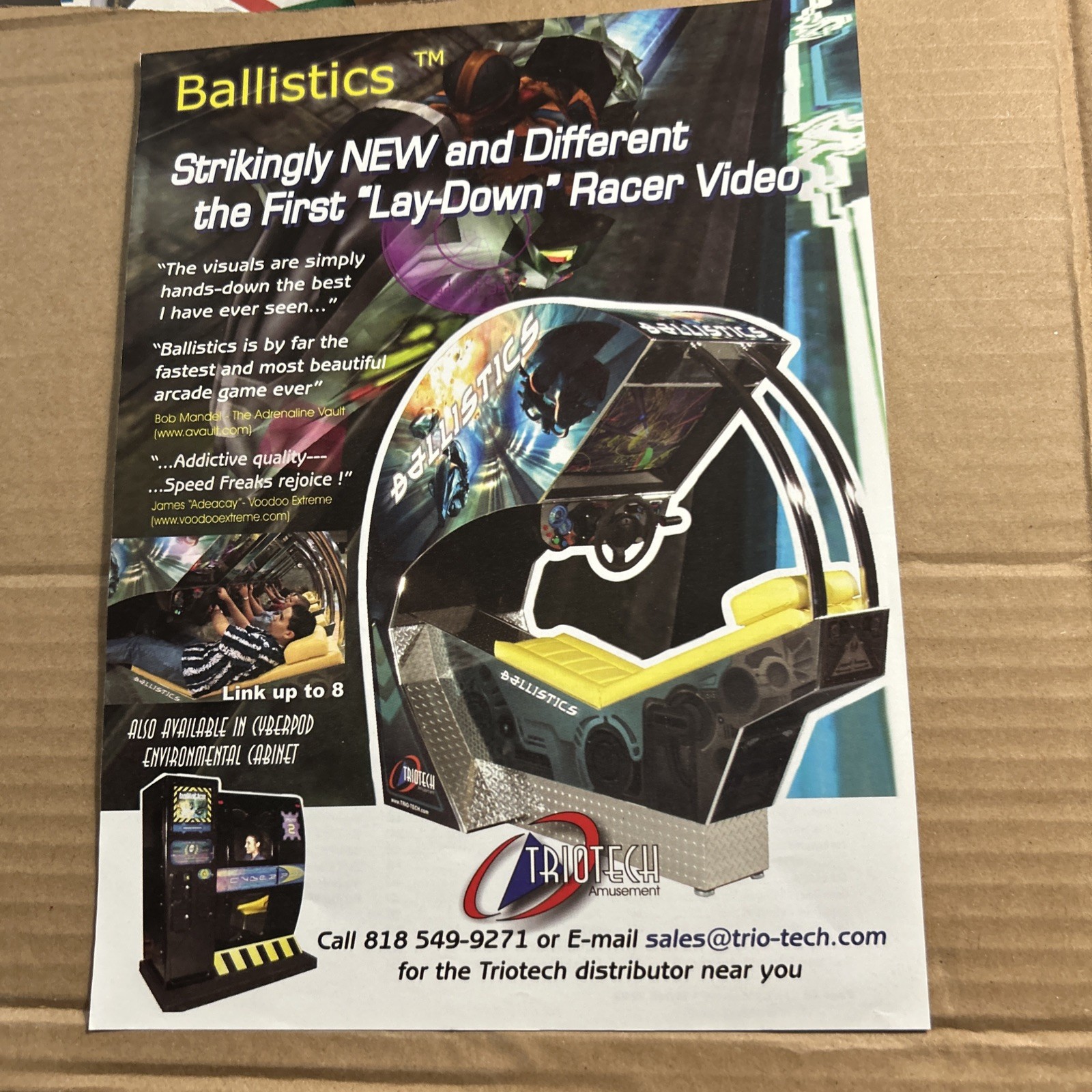 original  ad 11-8 Ballistics Trio Tech 2002 ARCADE GAME FLYER
