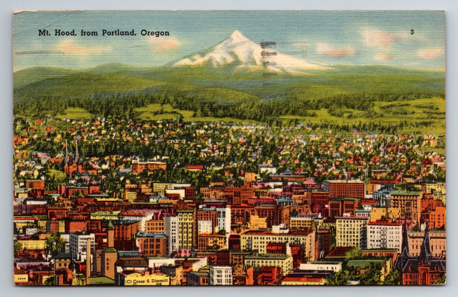 OR, Portland, Mt Hood, Aerial View, Vintage Postcard