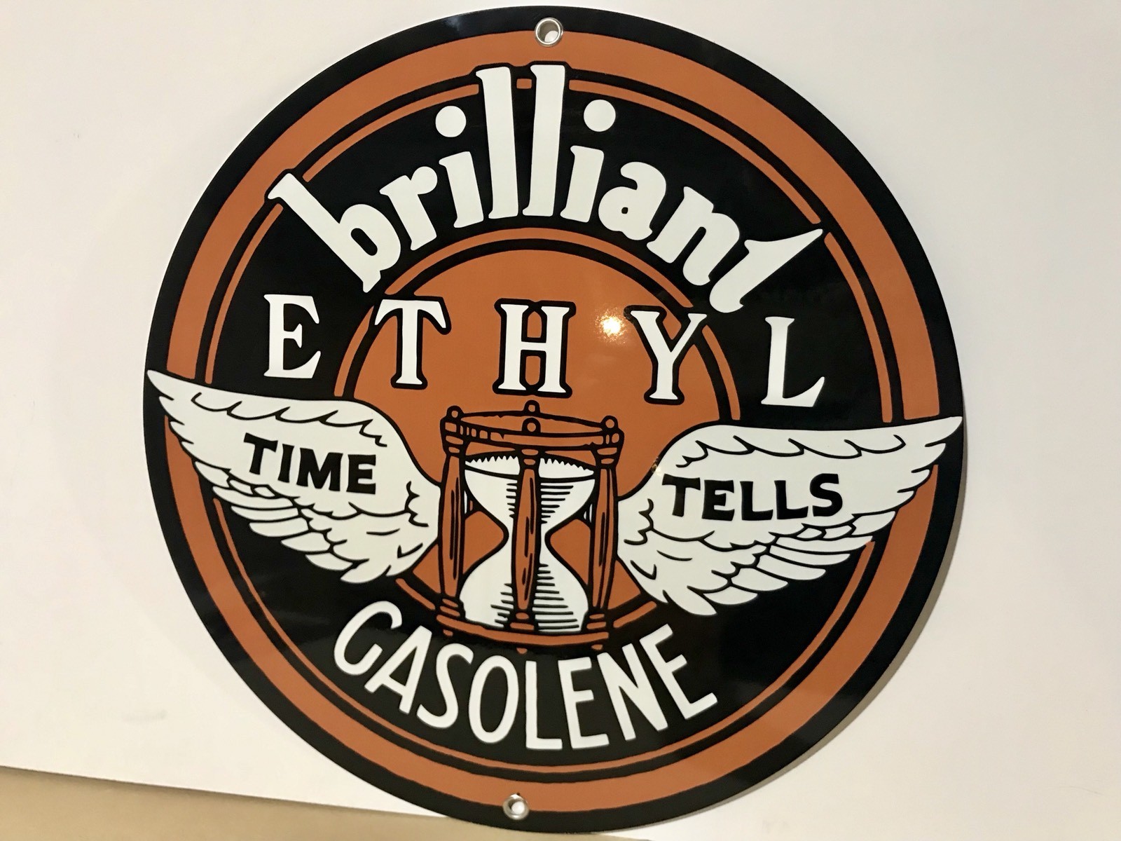 Johnson Winged Ethyl Gasolene advertising round sign garage oil gas Gasoline