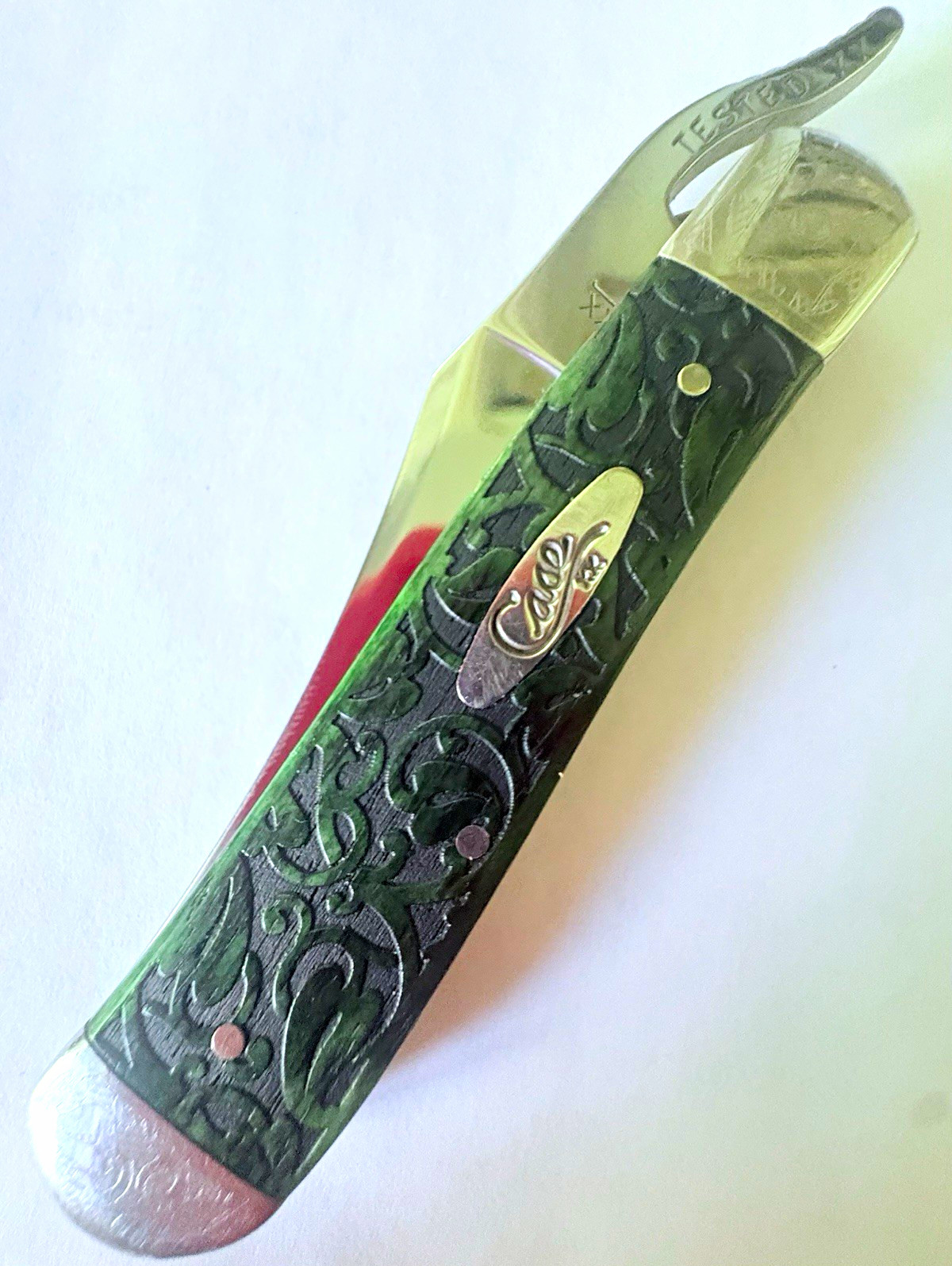 (Rare) 1991 Case xx Russ lock ivy Bermuda green bone scroll work knife 61953l 