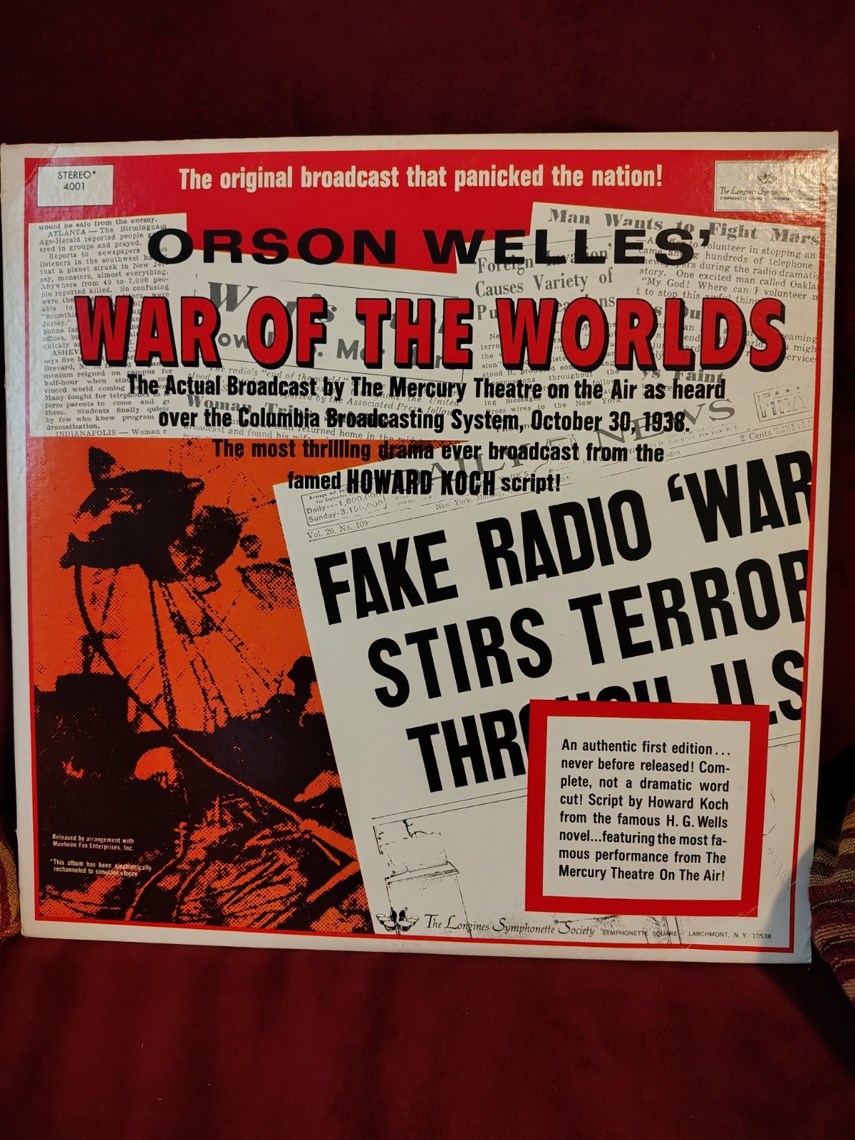 Orson Wells War of the Worlds Murray Hill Record SY 5251 VG+/VG+ Vinyl LP Album