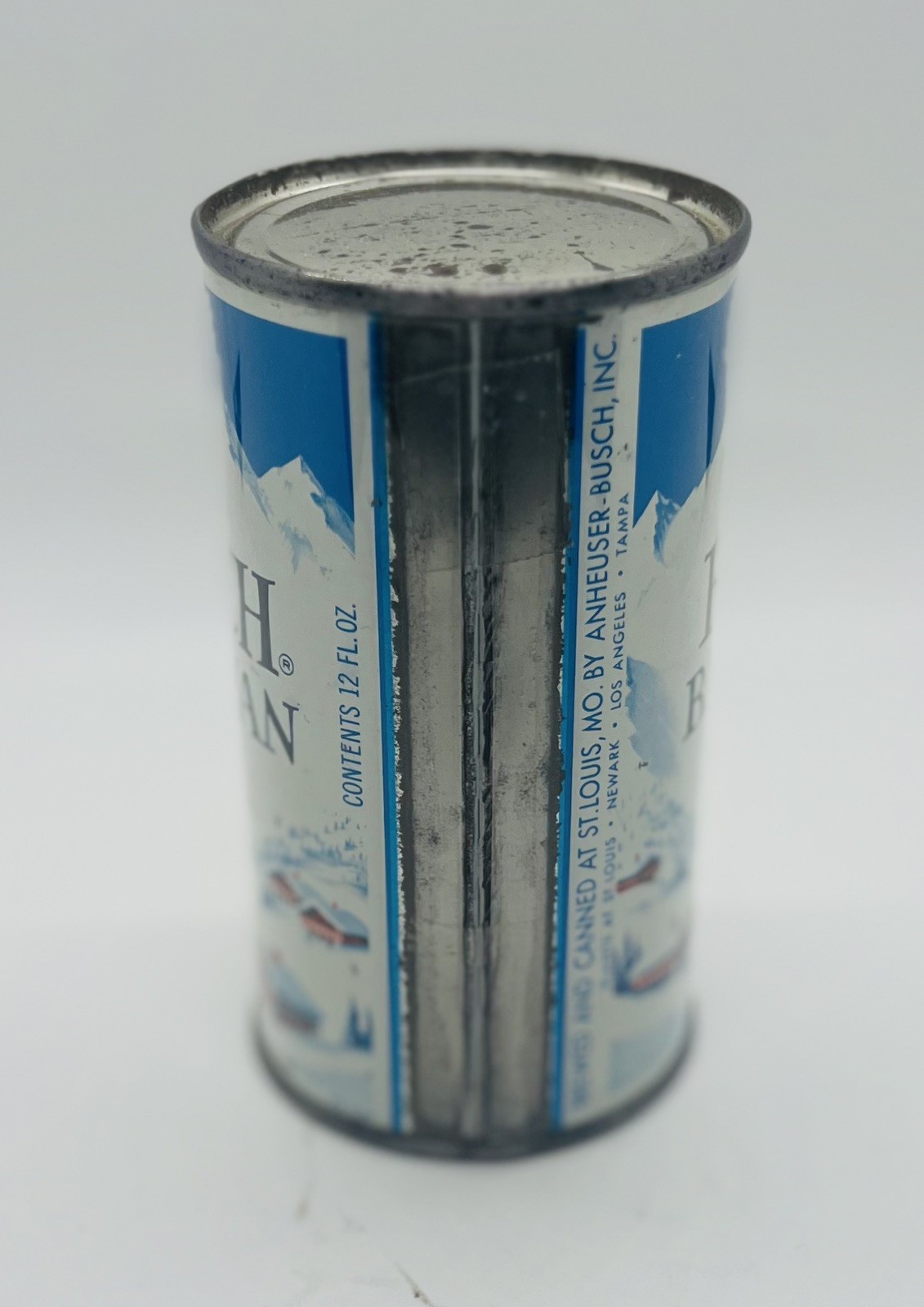 Busch Bavarian Beer Vintage Can Blue White Mountain Scene