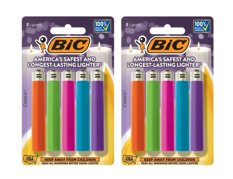 BIC Pocket Lighter, Fashion Assorted Colors, 10-Pack (Colors May Vary)