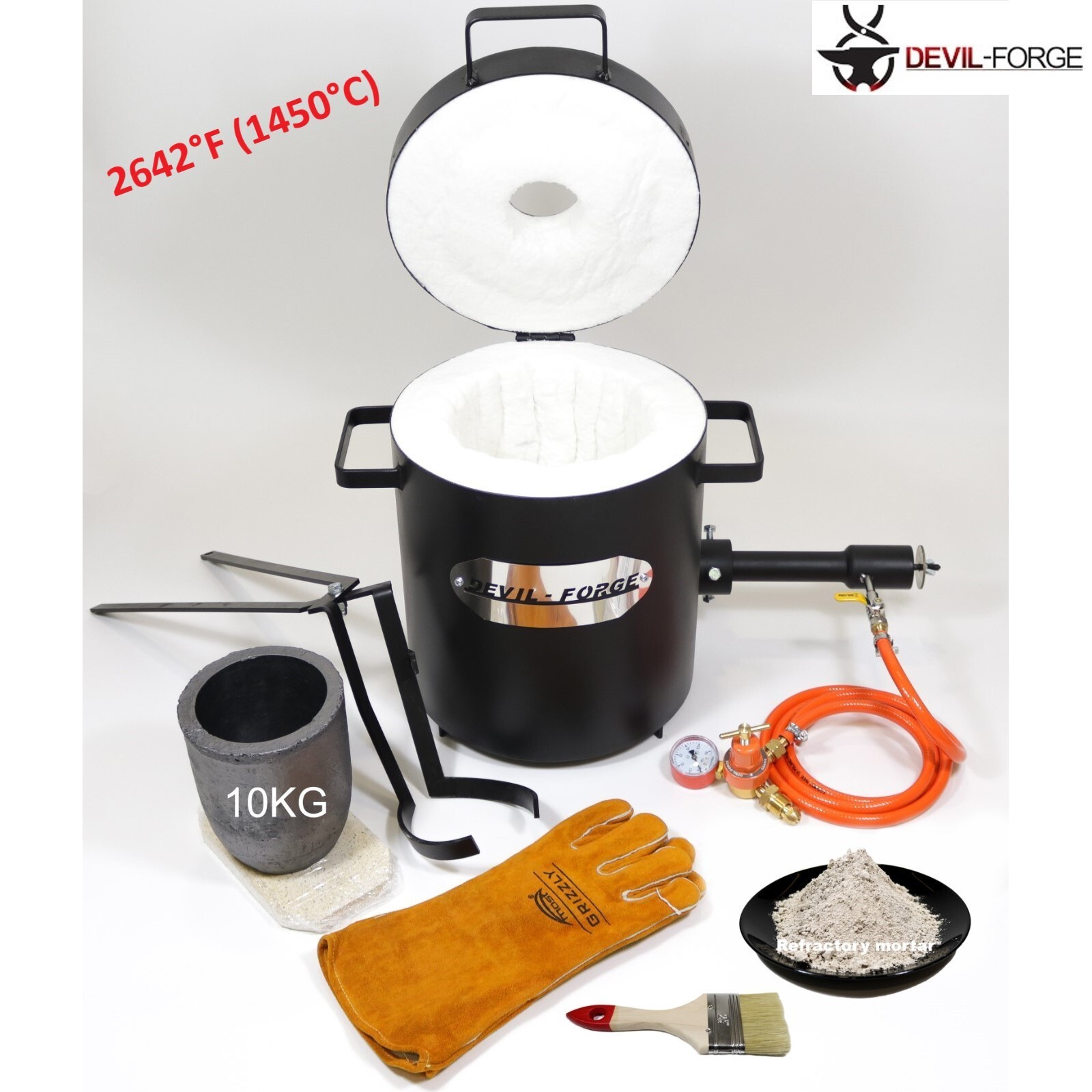 DEVIL-FORGE FB2Mb–10KG Gas Propane Furnace Foundry +Tongs, Crucible USA (NEW)