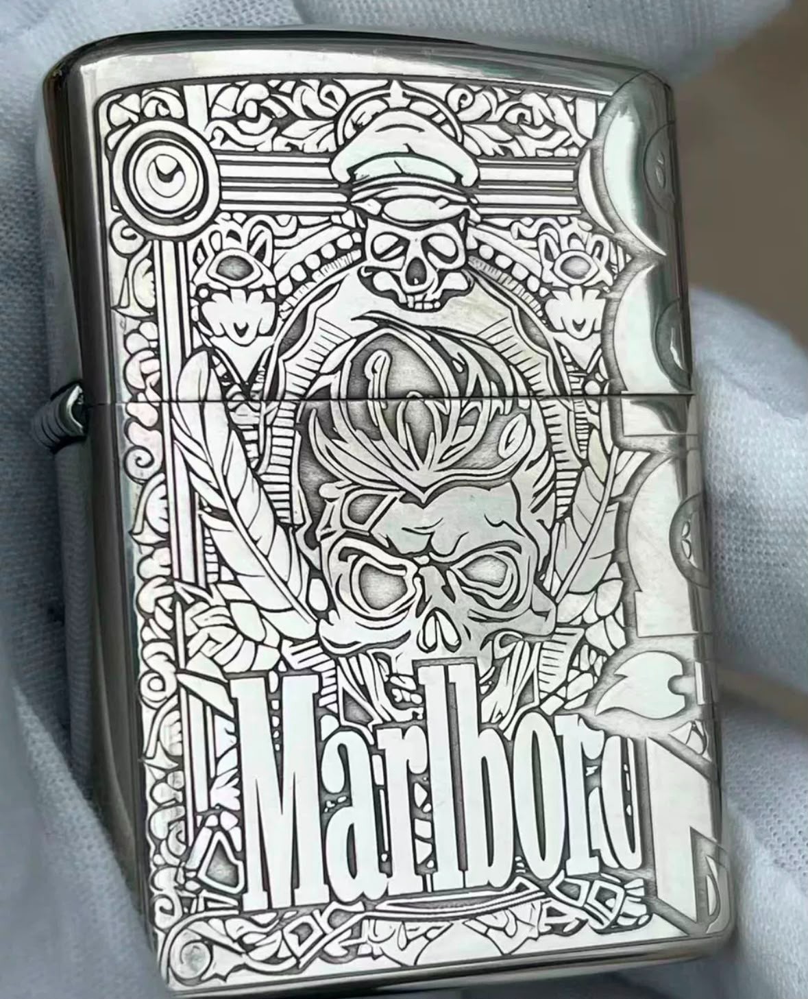 Marlboro Vintage Skull & Heart Zippo Lighter Silver 5 Sides In a New Box