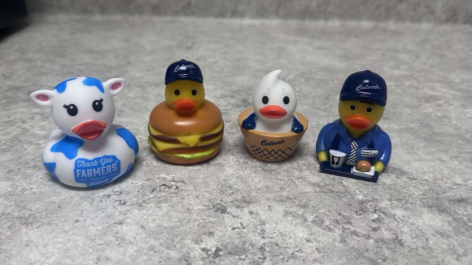 Culver’s Promotional Ducks - Set of 4 - with Limited Edition Cow Print Duck Culver’s Promotional Ducks - Set of 4 - with Limited Edition Cow Print Duck