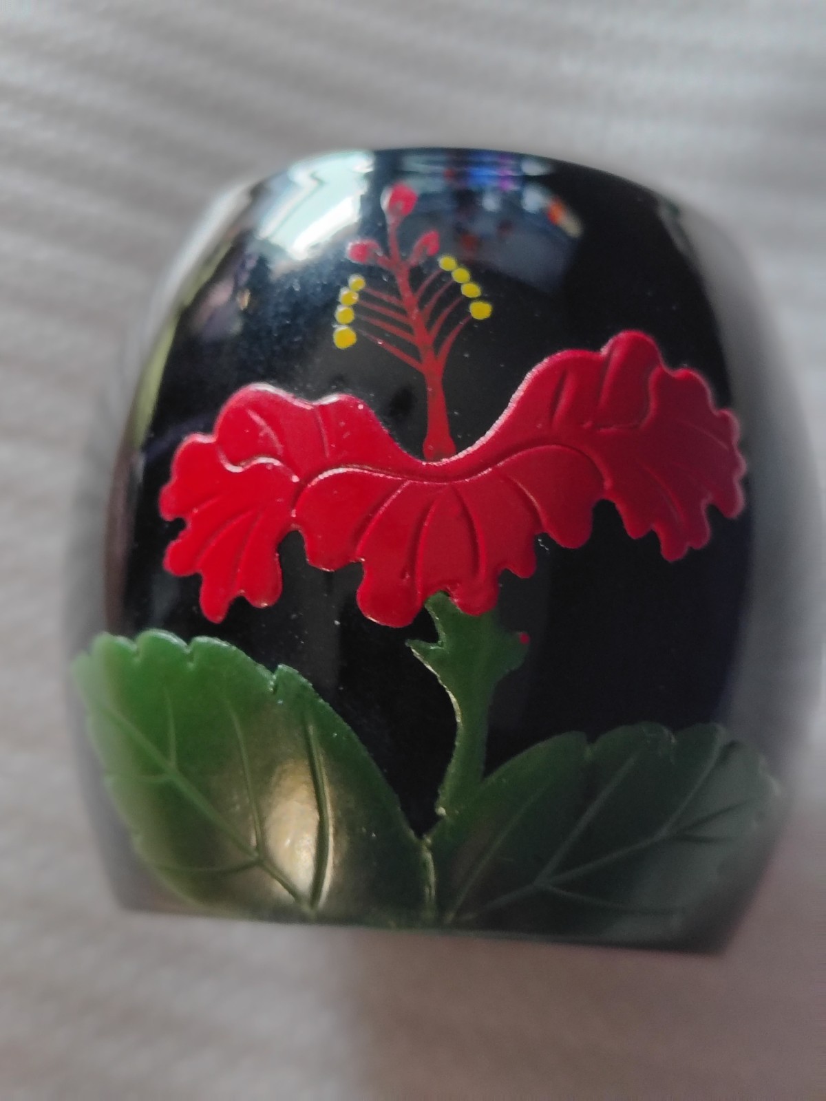 Vintage Japanese Ryukyu Lacquerware Toothpick Holder Open Stand Okinawa Hibiscus