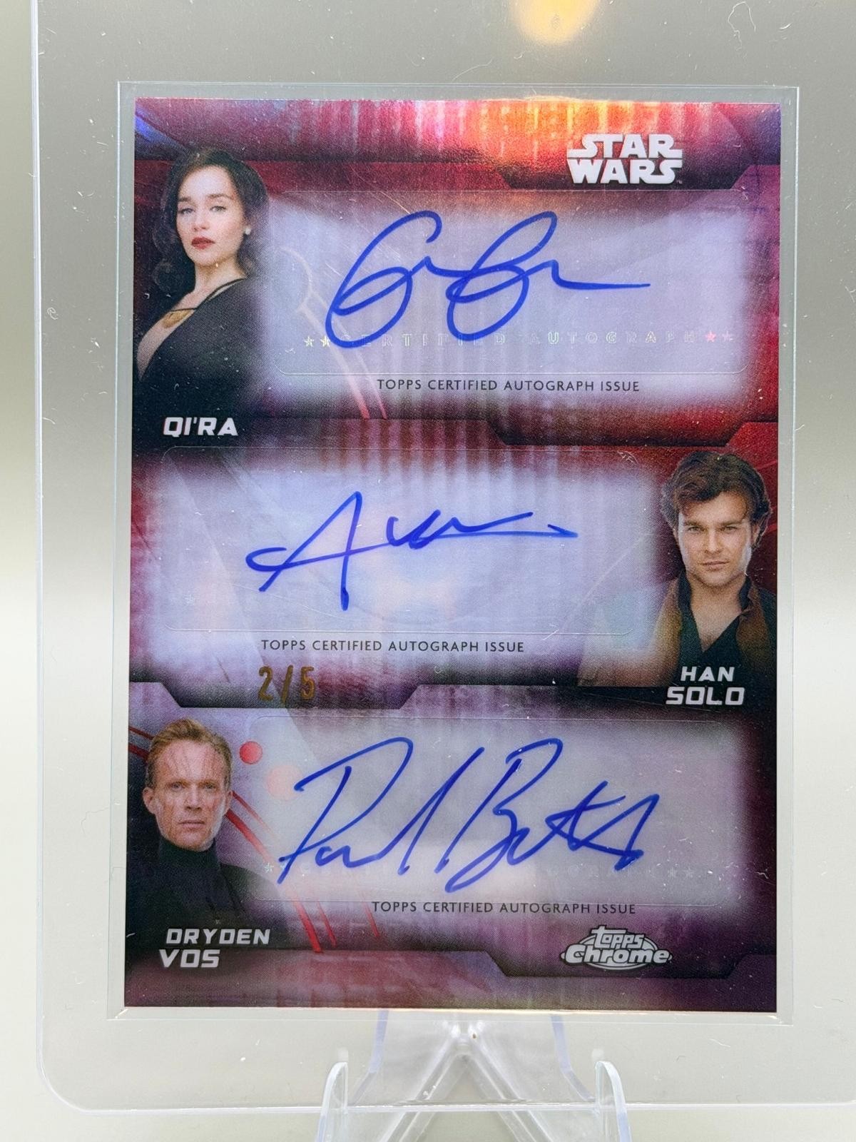 2026 Topps Chrome Star Wars - Han Solo Triple Auto - Qi\'ra/Solo/Voss Red /5