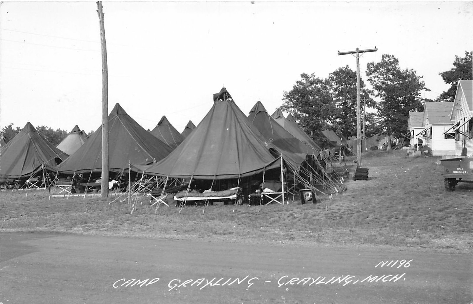 H44/ Grayling Michigan RPPC Postcard c1940s Camp Grayling Tents Beds  37