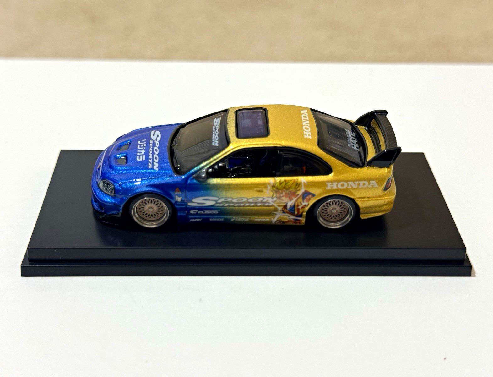 Hot Wheels Honda Spoon Blue/Gold 1:64 Diecast Car w/ Display Base Clear Case Hot Wheels Honda Spoon Blue/Gold 1:64 Diecast Car w/ Display Base Clear Case