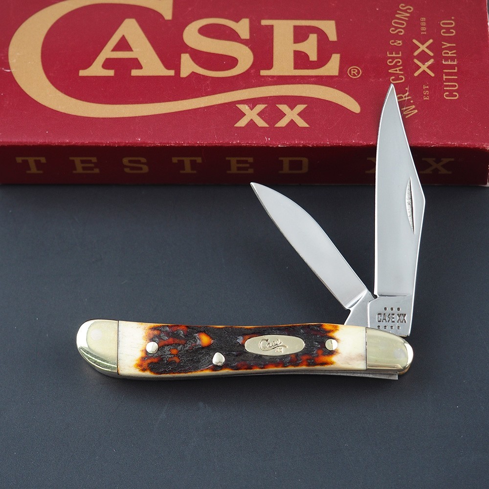 Case XX Genuine Red Deer Stag Peanut Stainless Steel Pocket Knife NIB - 09443