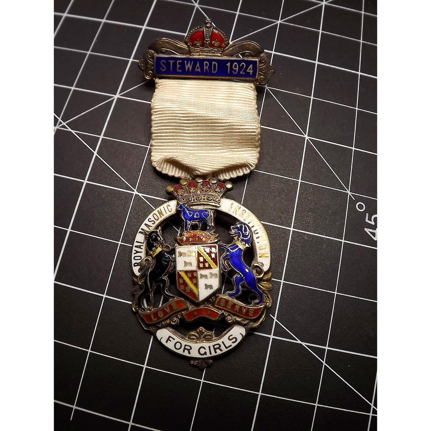 Antique 1924 Royal Masonic Institution for Girls Steward Jewel Sterling Enamel