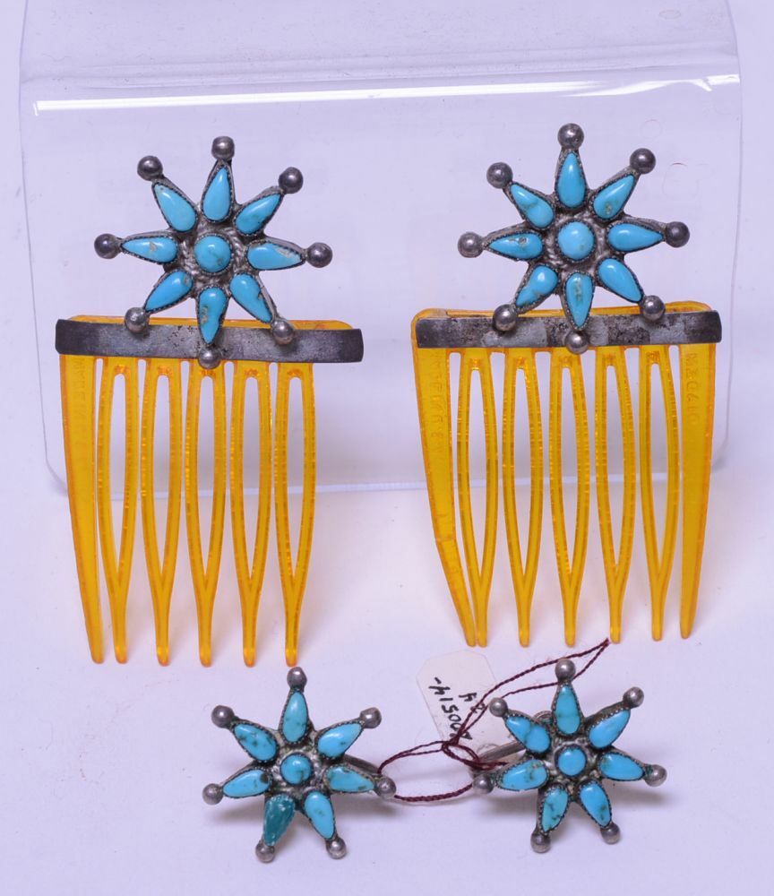 Antique Zuni Jewelry SET ca.1945 Petit-Point Combs - Screw back Earrings 1
