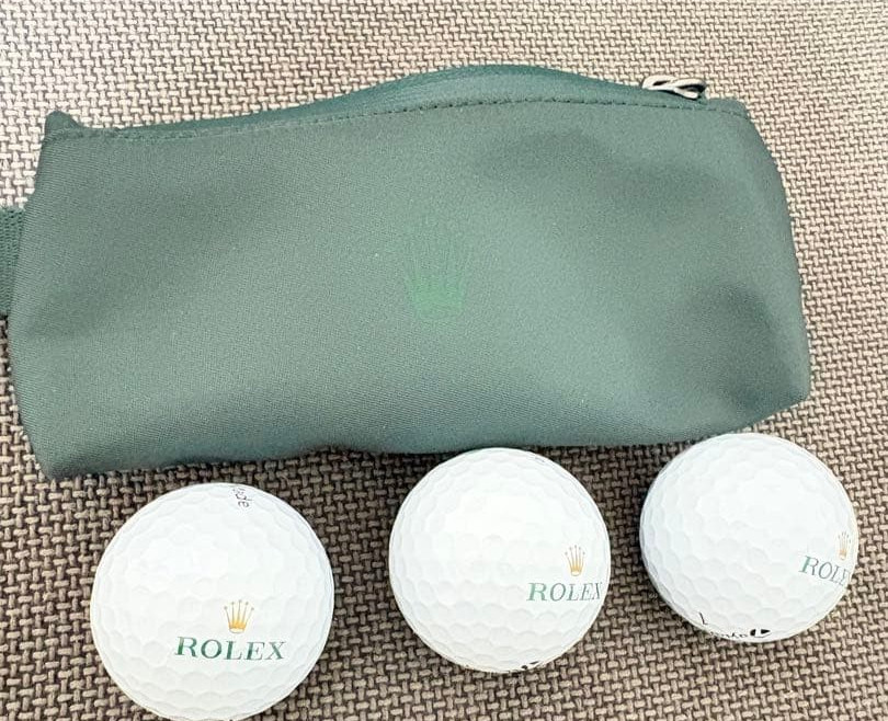 ROLEX TaylorMade Golf Ball Pouch Set 3 Balls VIP Novelty Gift Green Carabiner