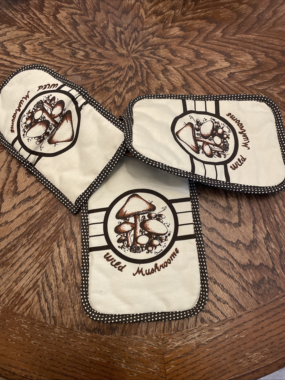 VTG 1970s Franco Wild Mushrooms Pot Holders Set 3 Retro Merry Mushroom Hot Pads