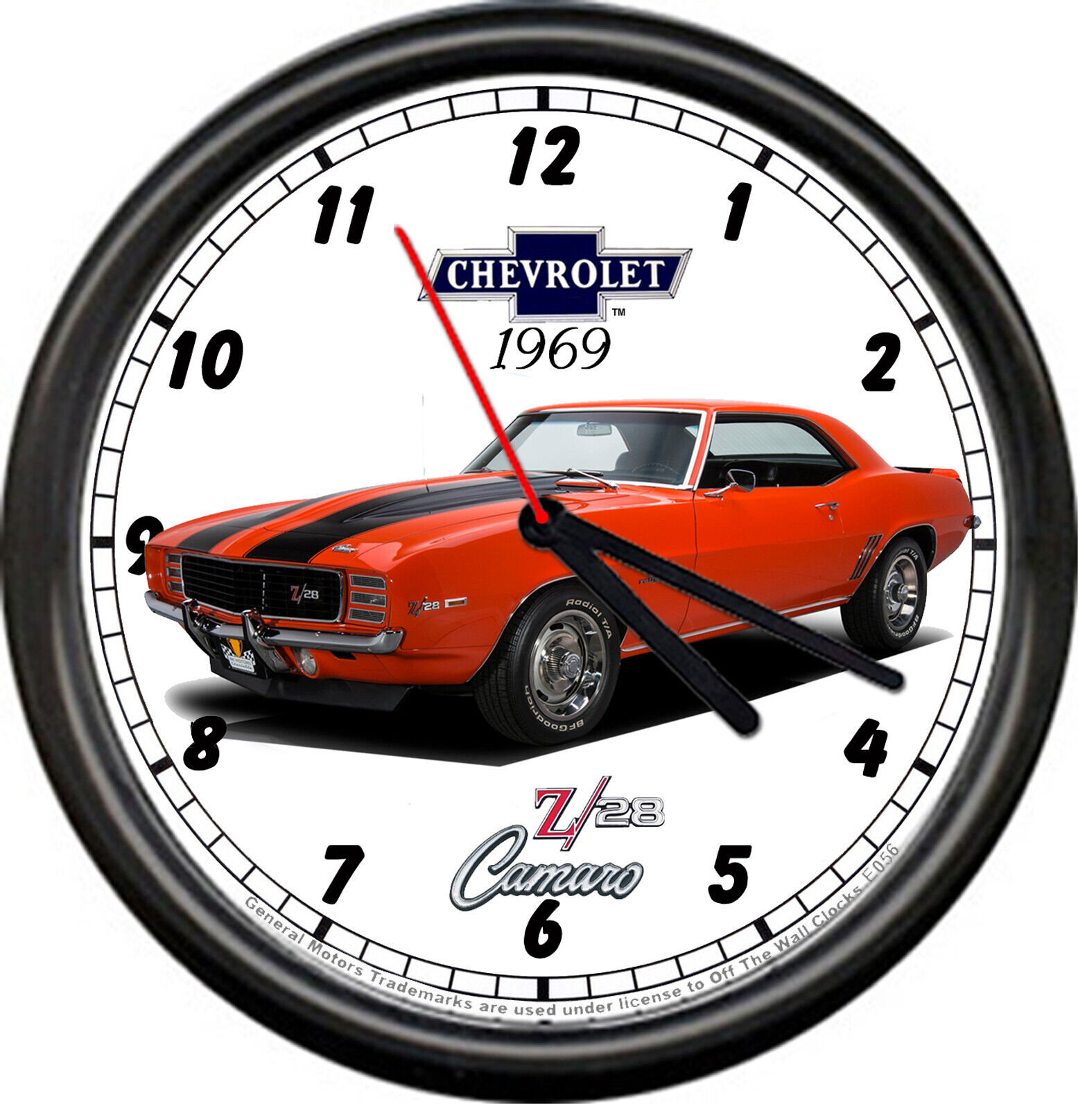 Licensed 1969 Camaro Z28 Orange Black  Muscle Car General Motors Sign Wall Clock