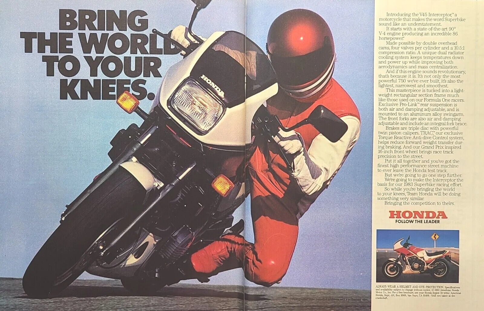 Honda V45 Interceptor Motorcycle Superbike V-4 750 Vintage Print Ad 1983